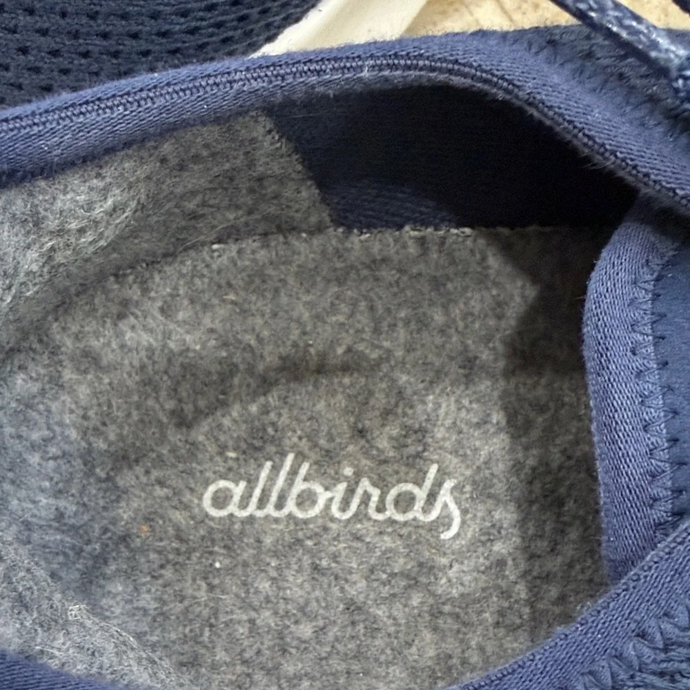 Allbirds Women's Navy Blue Mesh Sneakers with white soles. - Picture 2 of 6